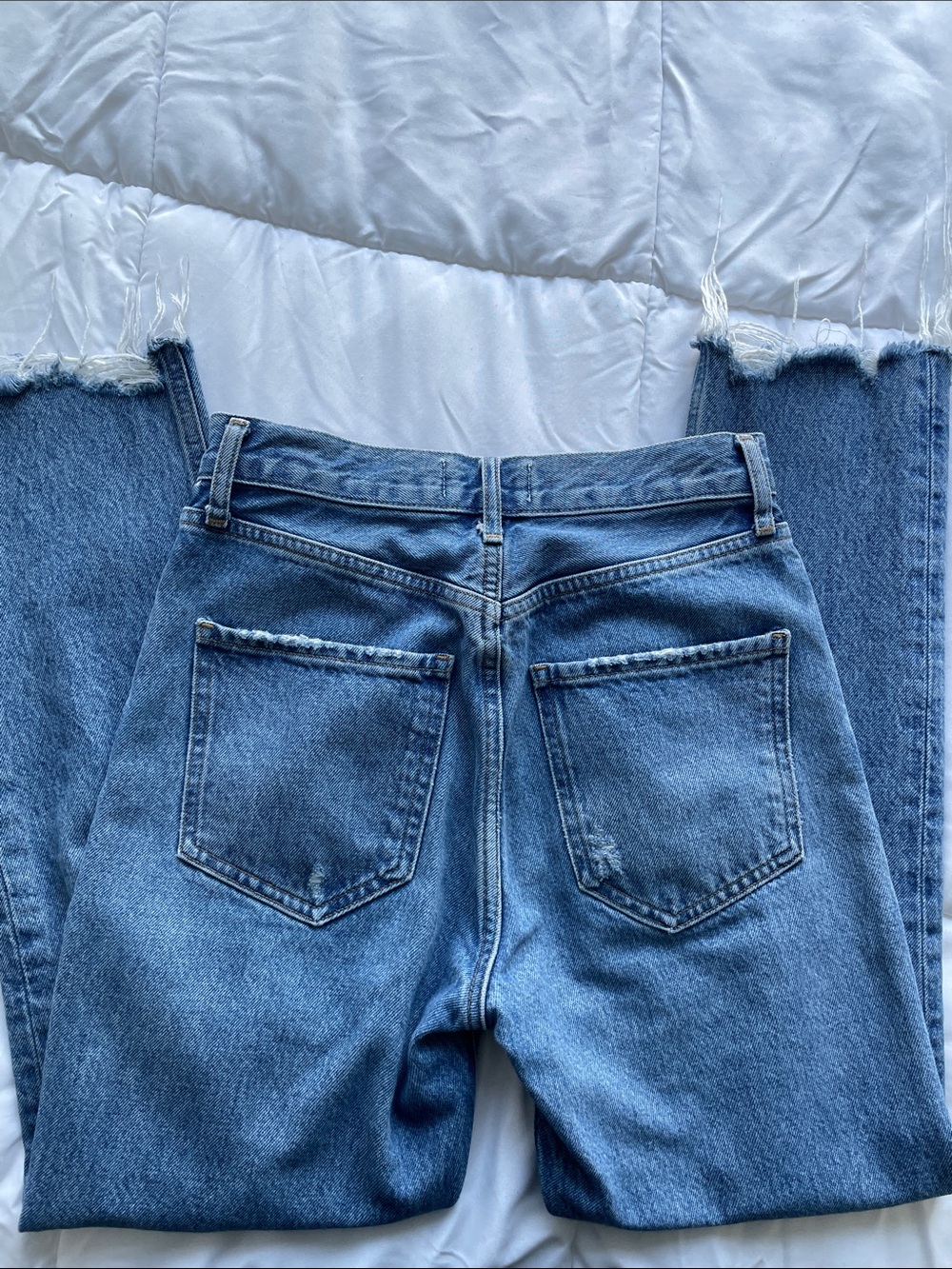 Agolde Riley Blue Denim Jeans raw hem - Picture 3 of 6